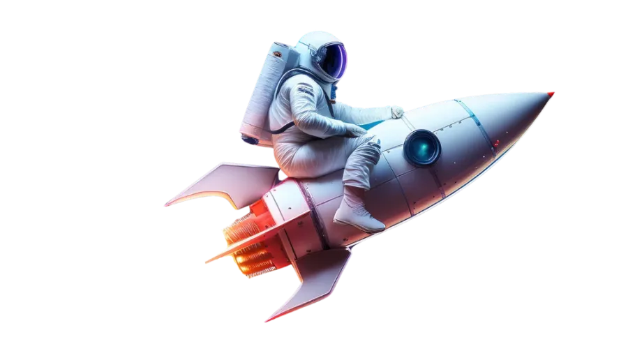 Astronaute à cheval sur une fusée